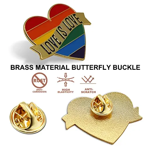 100/Pcs Heart Pride Rainbow Lapel Pins Bulk -Love is Love - LGBT Enamel Gay Progress Pin Brooch Badge for Men Women Clothes Bags Hats