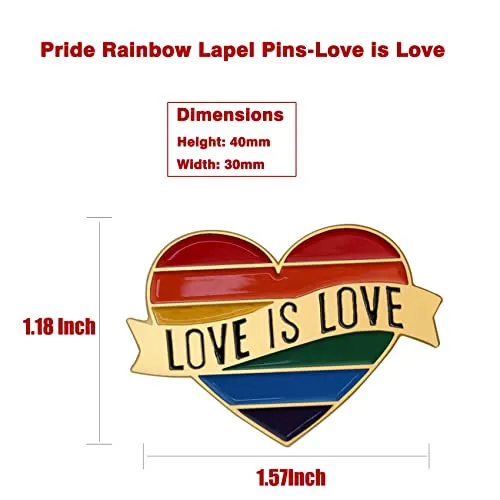 100/Pcs Heart Pride Rainbow Lapel Pins Bulk -Love is Love - LGBT Enamel Gay Progress Pin Brooch Badge for Men Women Clothes Bags Hats