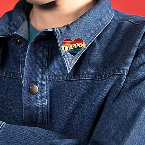 100/Pcs Heart Pride Rainbow Lapel Pins Bulk -Love is Love - LGBT Enamel Gay Progress Pin Brooch Badge for Men Women Clothes Bags Hats