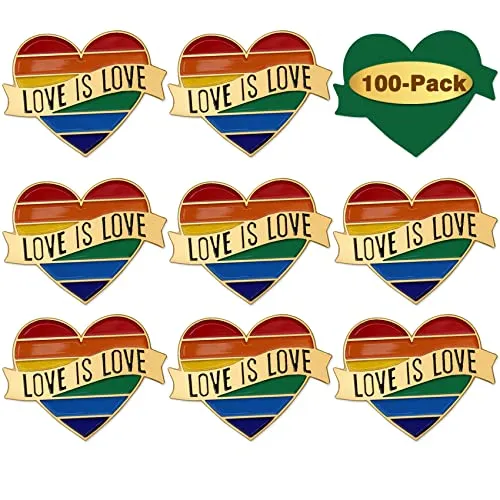 100/Pcs Heart Pride Rainbow Lapel Pins Bulk -Love is Love - LGBT Enamel Gay Progress Pin Brooch Badge for Men Women Clothes Bags Hats