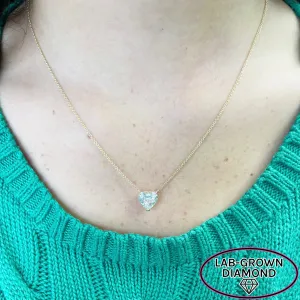 14K GOLD 3.00 CT LAB GROWN DIAMOND HEART NECKLACE