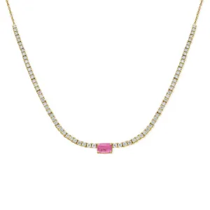 14K GOLD DIAMOND PINK SAPPHIRE LAYLA NECKLACE