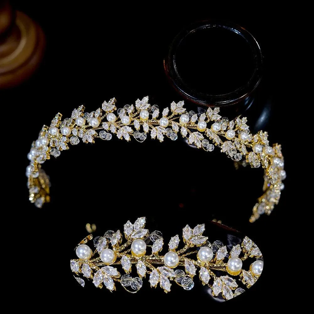 2024 New Crystal Pearl Hairbands Fashion Bridal Tiara Crowns Wedding Hair Accessories CZ Headwear Bridesmaid Headband Jewelry