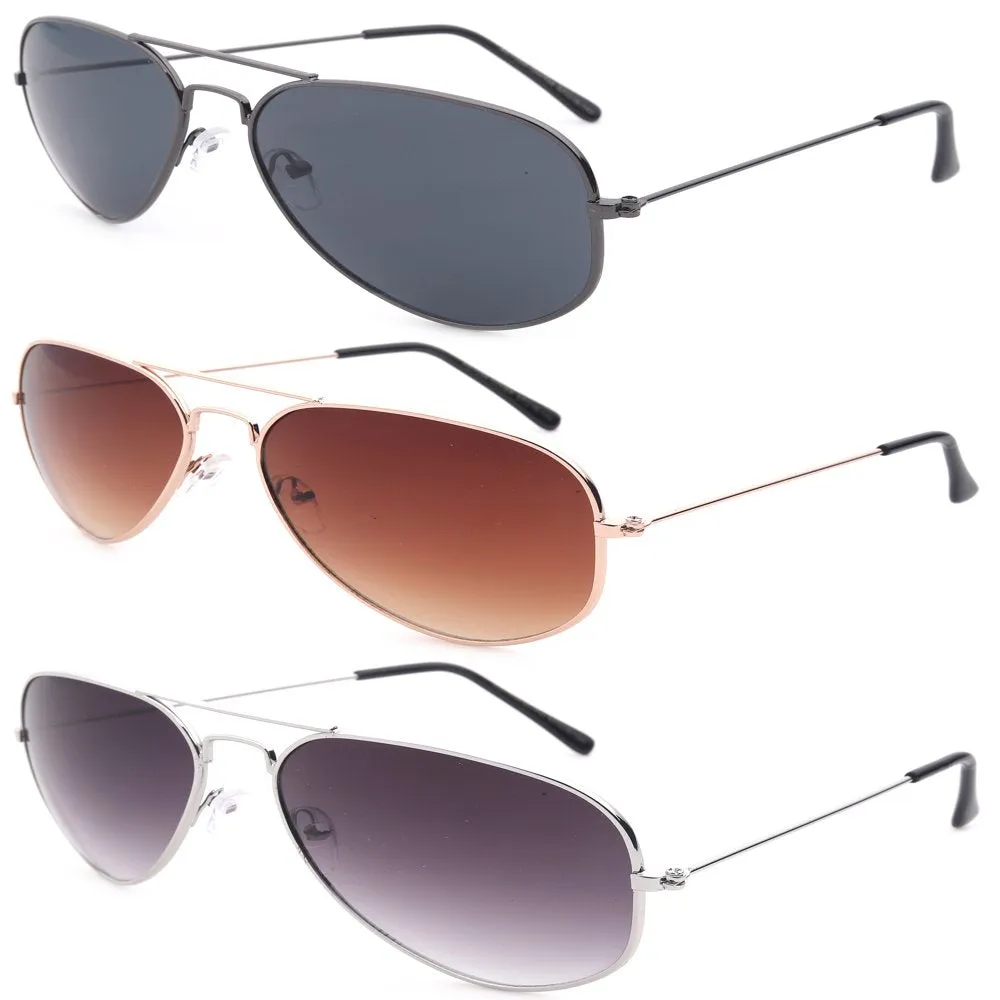 3 Pack Classic Aviator Sunglasses Flash Full Mirror Lenses & Metal Frames