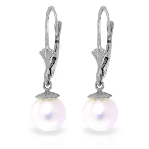 4 Carat 14K Solid White Gold Leverback Earrings Natural Pearl