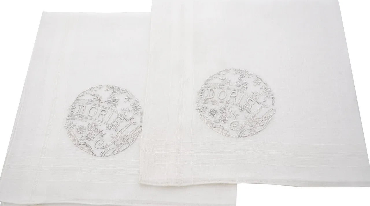 4 Doris Linen and Lace Vintage White Monogrammed Handkerchiefs