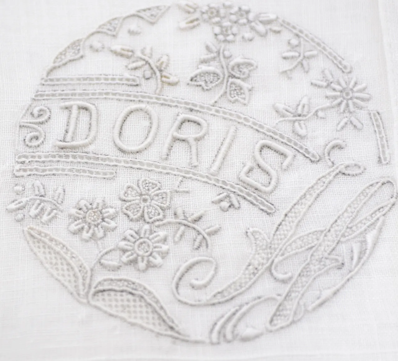 4 Doris Linen and Lace Vintage White Monogrammed Handkerchiefs