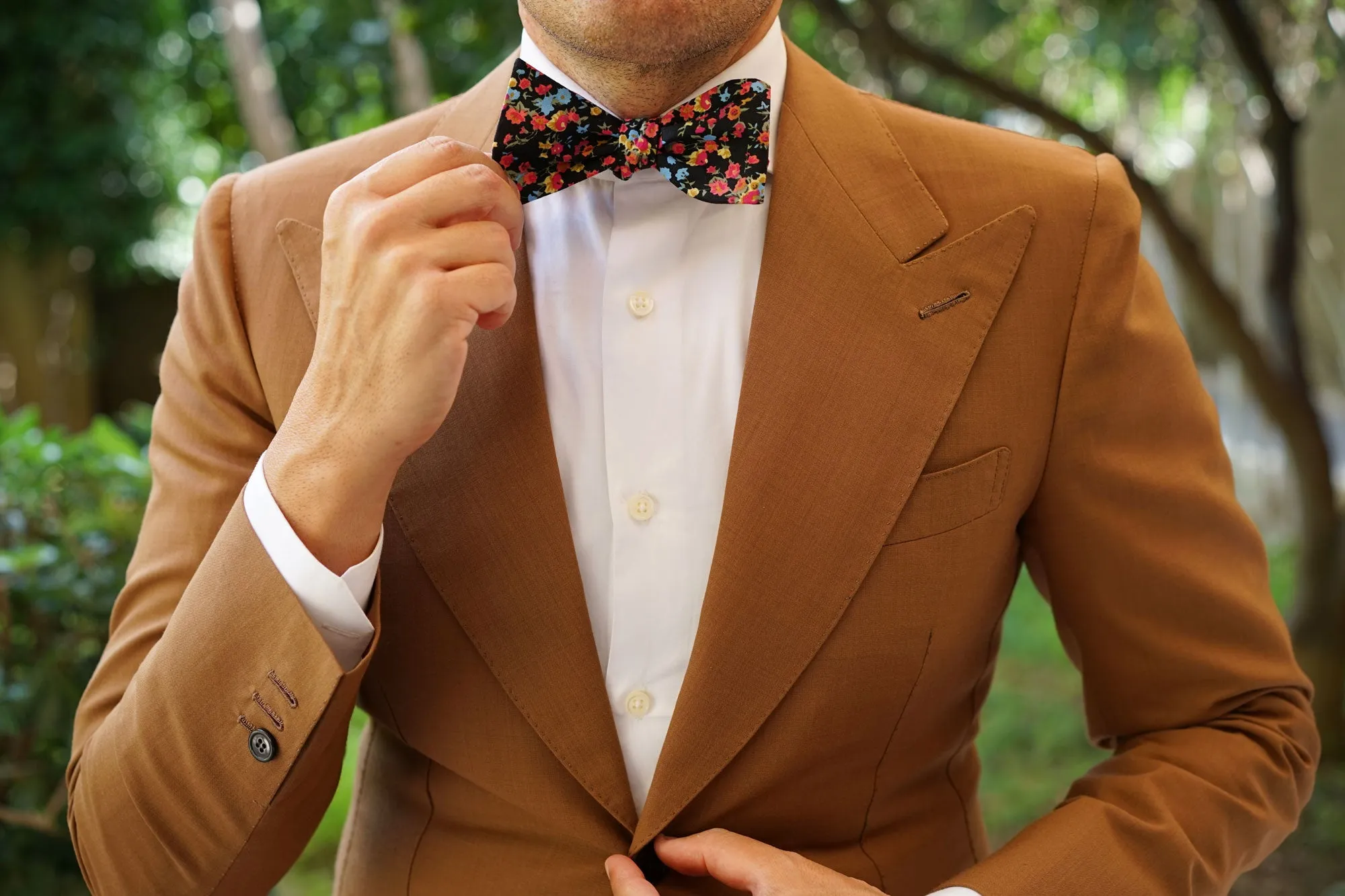 Amaryllis Black Liberty Floral Self Bow Tie