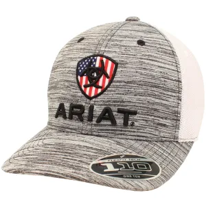 Ariat Men's Logo Flag Patch Ball Cap in Grey/White