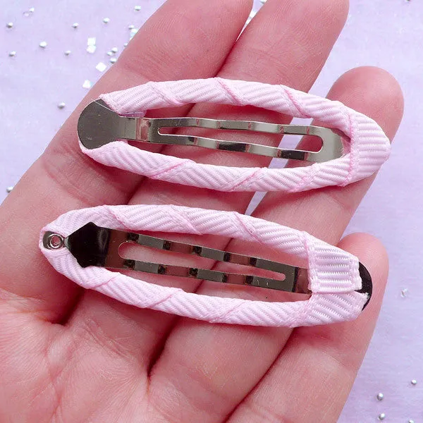 Baby Hair Clip Blanks with Grosgrain Ribbon | Toddler Hair Barrettes | Hair Accessories Findings (Light Pink / 5 pcs / 17mm x 49mm)