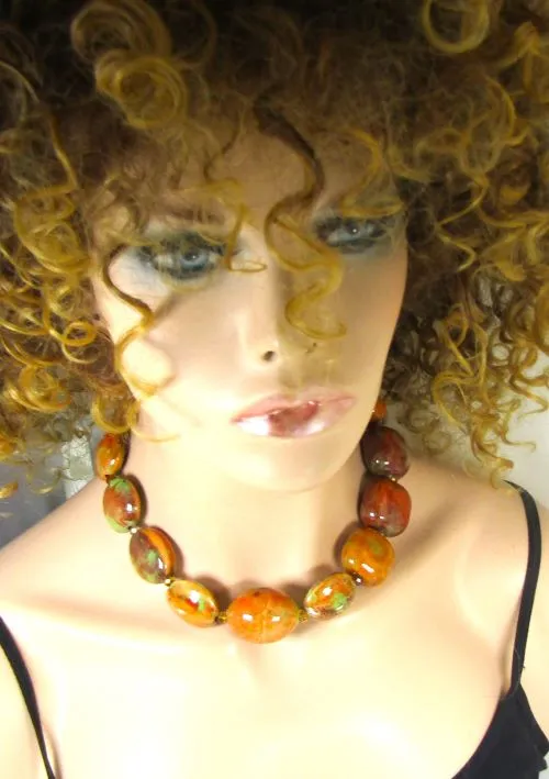 Big Bold Statement Beaded Necklace Goldenrod & Green