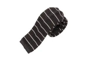 Black & White Striped Silk Knit Tie