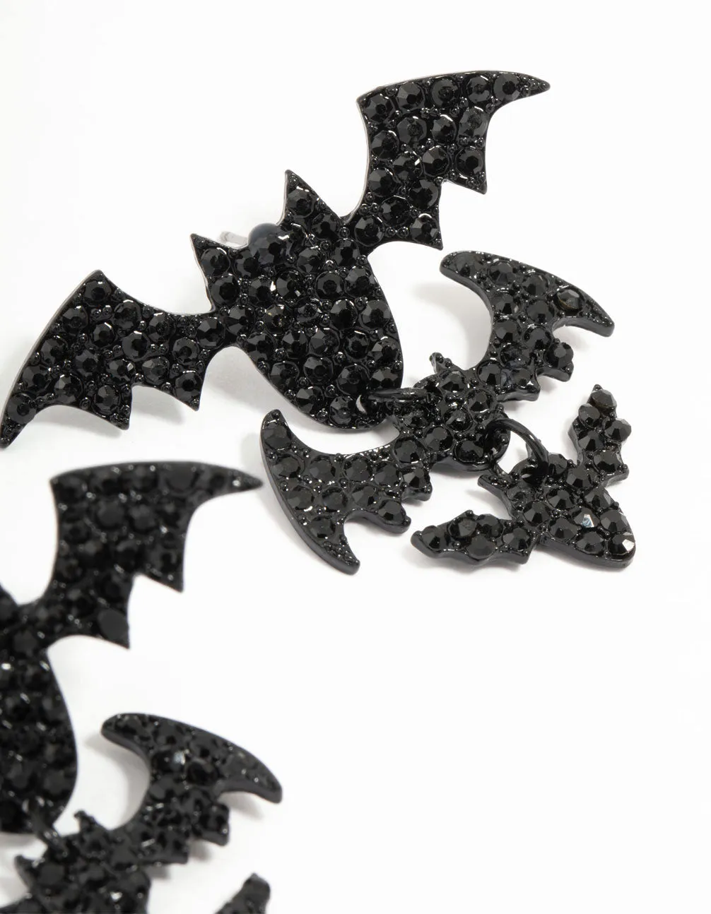 Black Bling Bat Drop Earrings