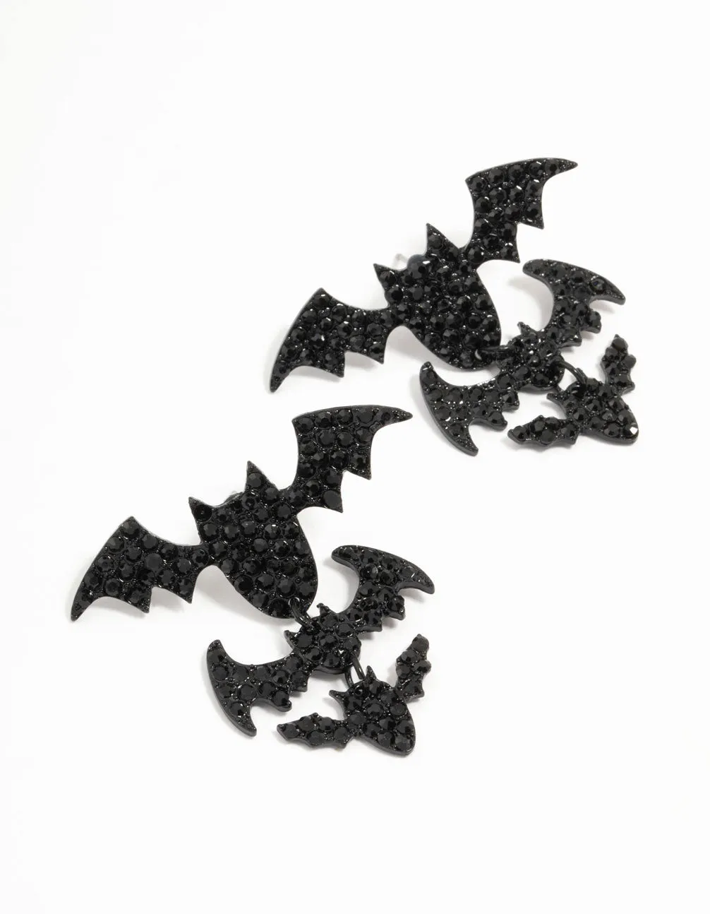 Black Bling Bat Drop Earrings