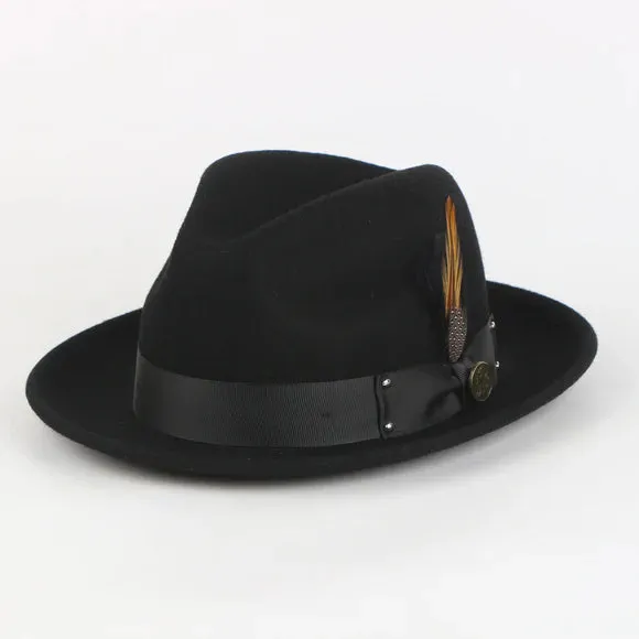 Black Steven Land Men's Wool Fedora Felt Winter Hat-The Ayden Style No: WH-100