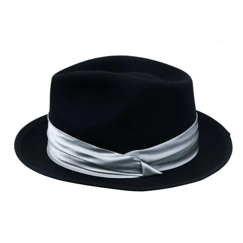 Black Wool Felt Bubble Fedora Hat