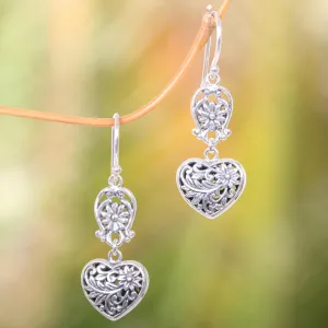 Blooming Hearts Heart-Shaped Sterling Silver Dangle Earrings from Bali