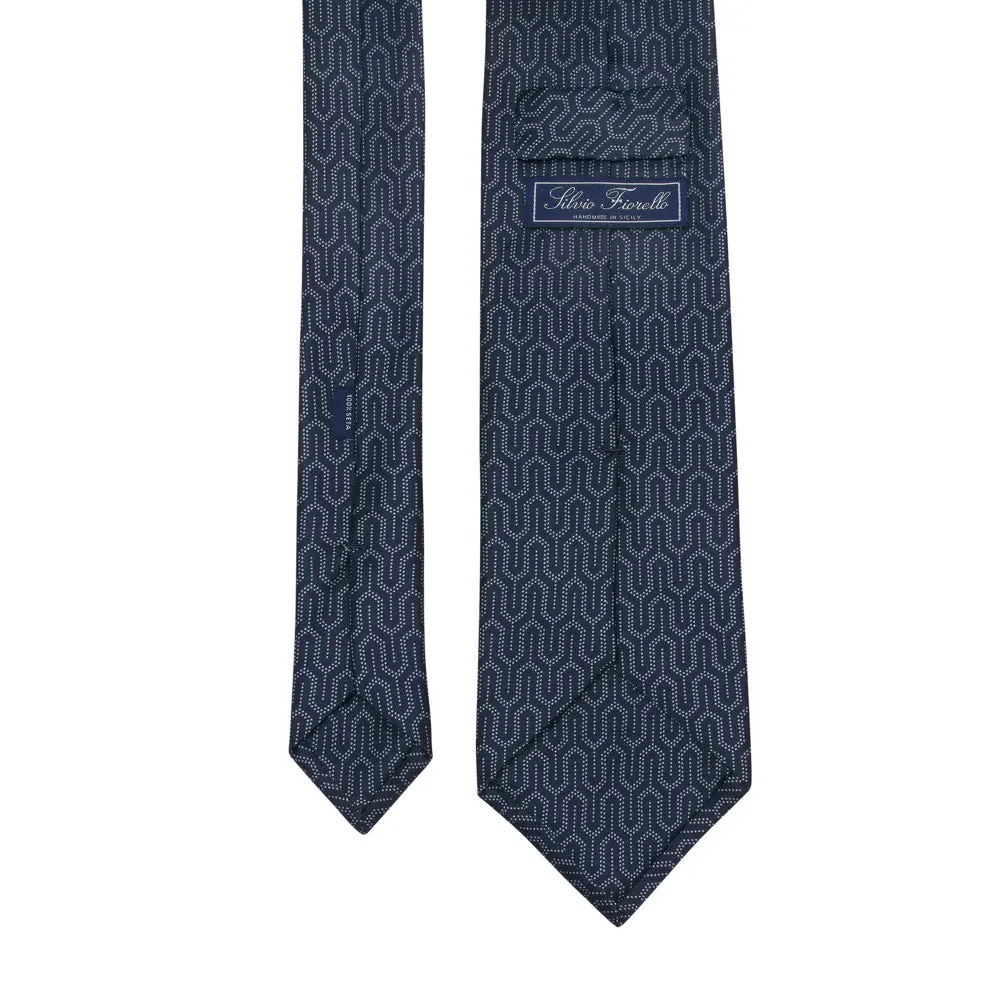 Blue and Grey Art Dèco Geometry Duchesse Silk Tie