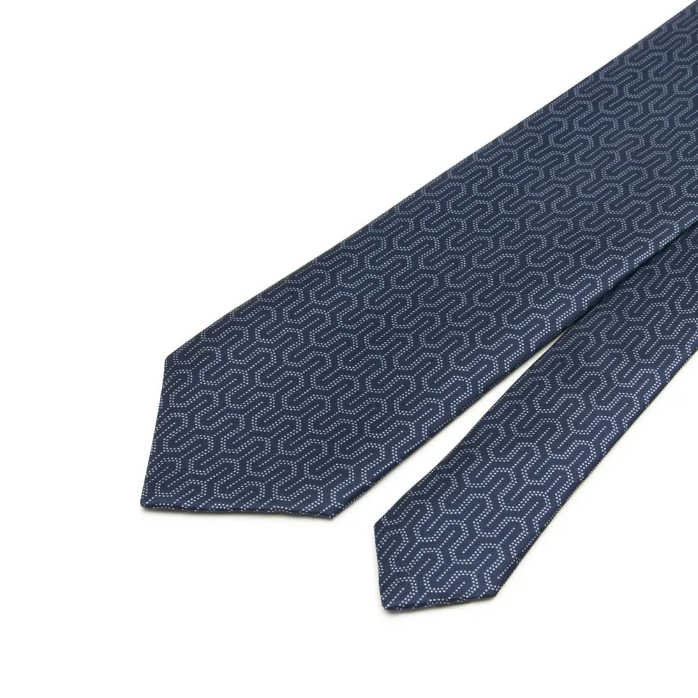 Blue and Grey Art Dèco Geometry Duchesse Silk Tie