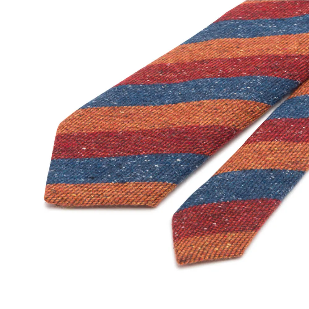 Blue and Orange Donegal Stripe Cotton Silk Wool Tie