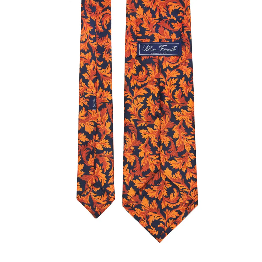 Blue and Orange Leaves Symphony Duchesse Silk Tie