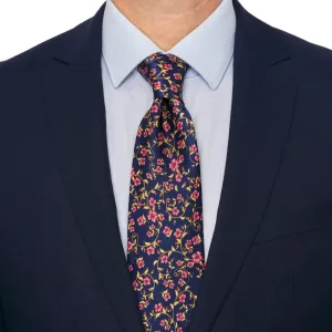 Blue and Pink Floral Art Duchesse Silk Tie