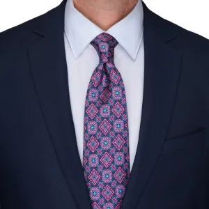 Blue and Pink Medieval Art Duchesse Silk Tie