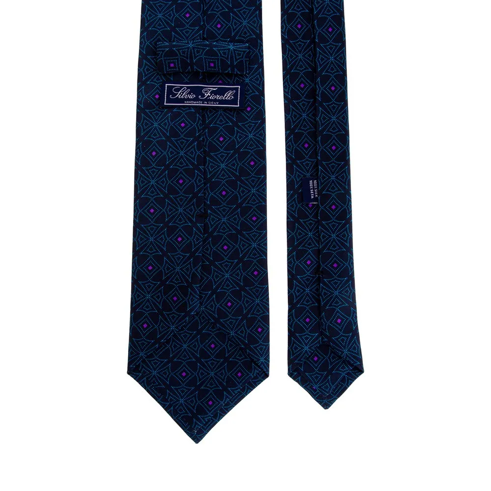 Blue and Teal Ancient Geometry Silk Tie