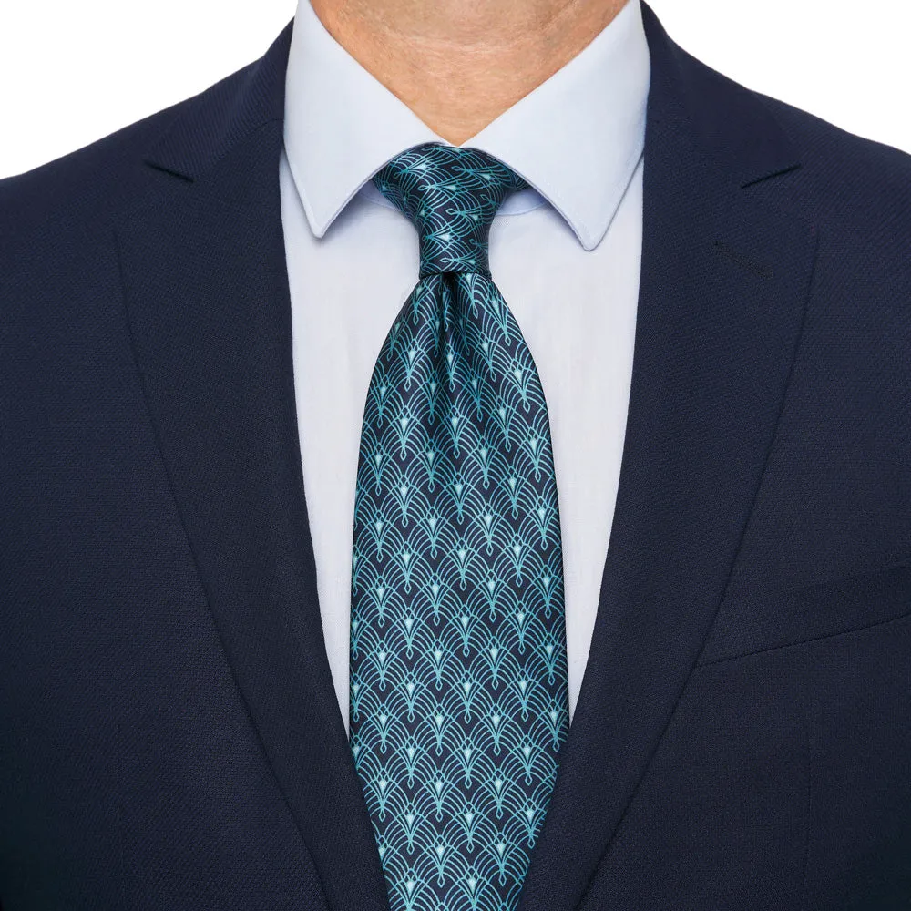 Blue and Teal Lux Deco Duchesse Silk Tie