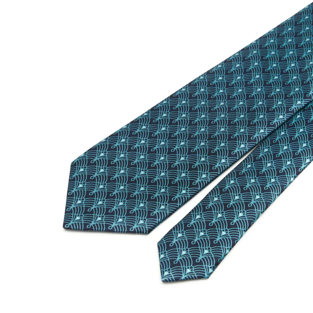 Blue and Teal Lux Deco Duchesse Silk Tie