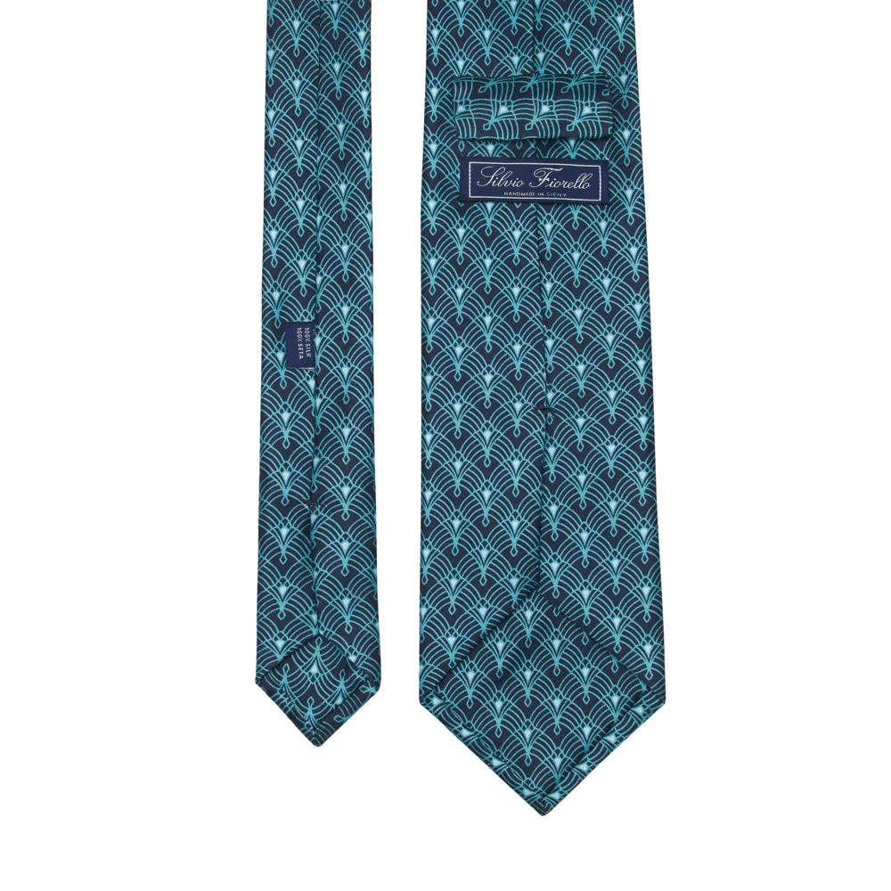 Blue and Teal Lux Deco Duchesse Silk Tie