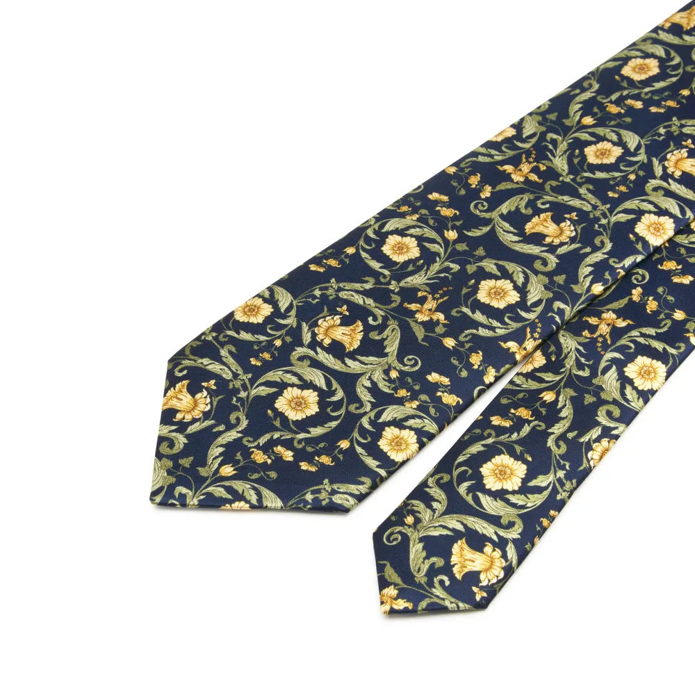 Blue Green and Yellow Ethereal Garden Duchesse Silk Tie