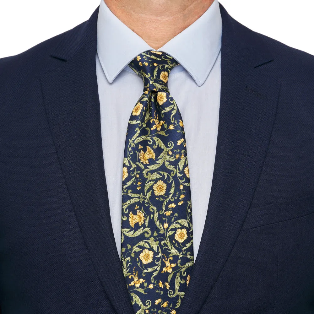 Blue Green and Yellow Ethereal Garden Duchesse Silk Tie