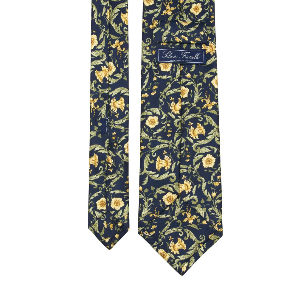 Blue Green and Yellow Ethereal Garden Duchesse Silk Tie