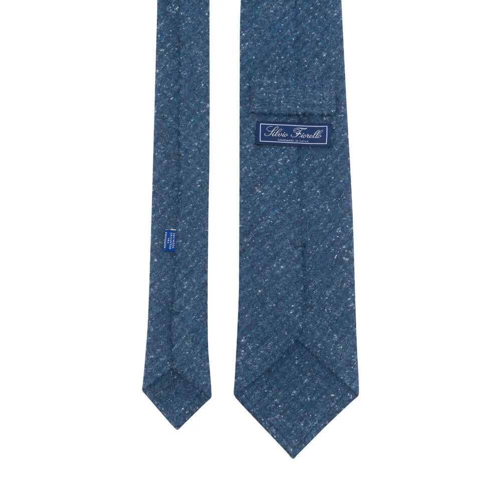 Blue Houndstooth Cotton Silk Wool Tie