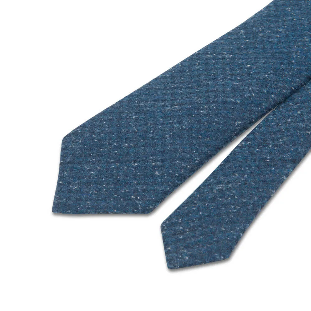 Blue Houndstooth Cotton Silk Wool Tie