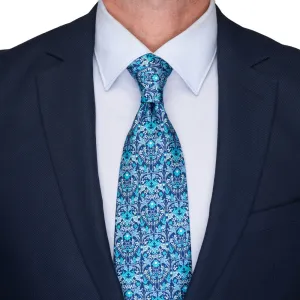 Blue Medieval Garden Duchesse Silk Tie