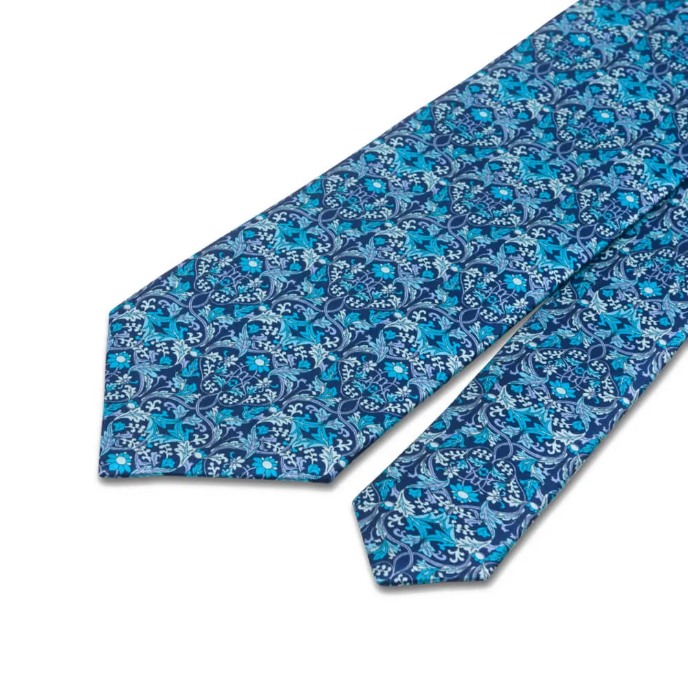 Blue Medieval Garden Duchesse Silk Tie