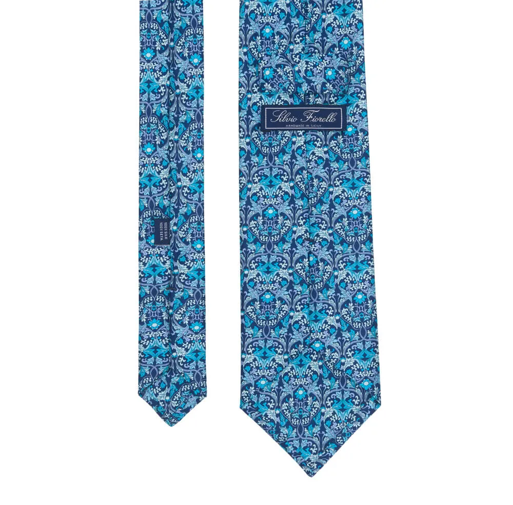 Blue Medieval Garden Duchesse Silk Tie