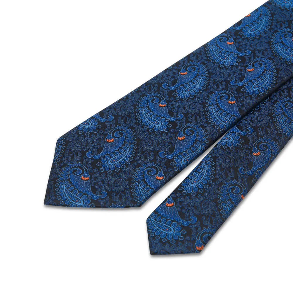 Blue Oriental Paisley Woven Silk Tie