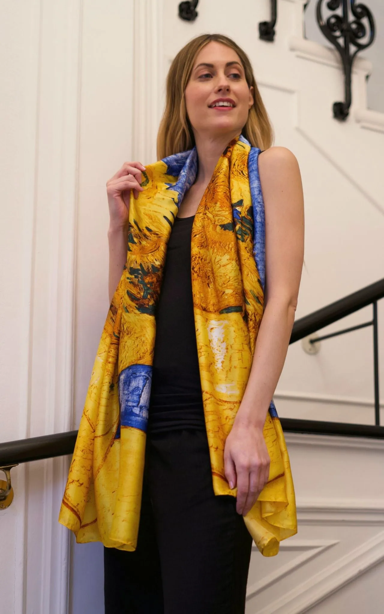 Blue Sunflowers Silk Scarf