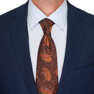 Brown and Orange Oriental Paisley Woven Silk Tie