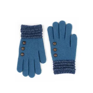 Button Detail Stretch Knit Gloves in Blue