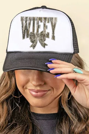 Camo Wifey Coquette Foam Mesh Back Trucker Cap