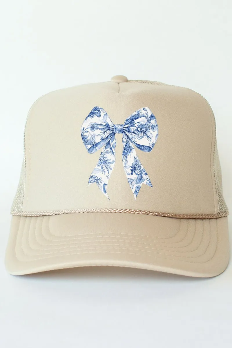 Chinoiserie Coquette Bow Otto Khaki Foam Front Trucker Hat