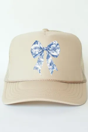 Chinoiserie Coquette Bow Otto Khaki Foam Front Trucker Hat