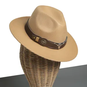 Chokore Fedora Hat with Ox head belt  (Light Brown)