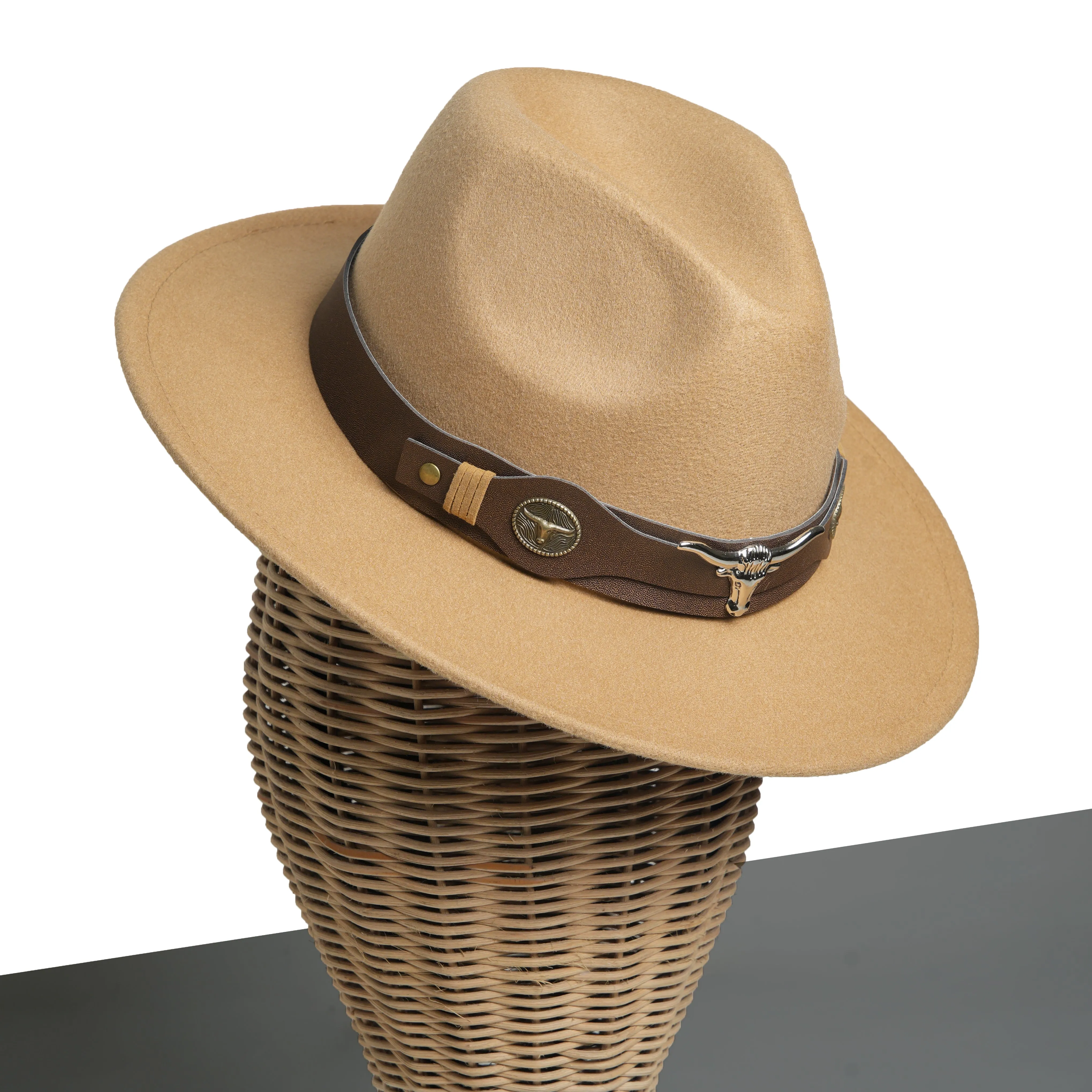 Chokore Fedora Hat with Ox head belt  (Light Brown)