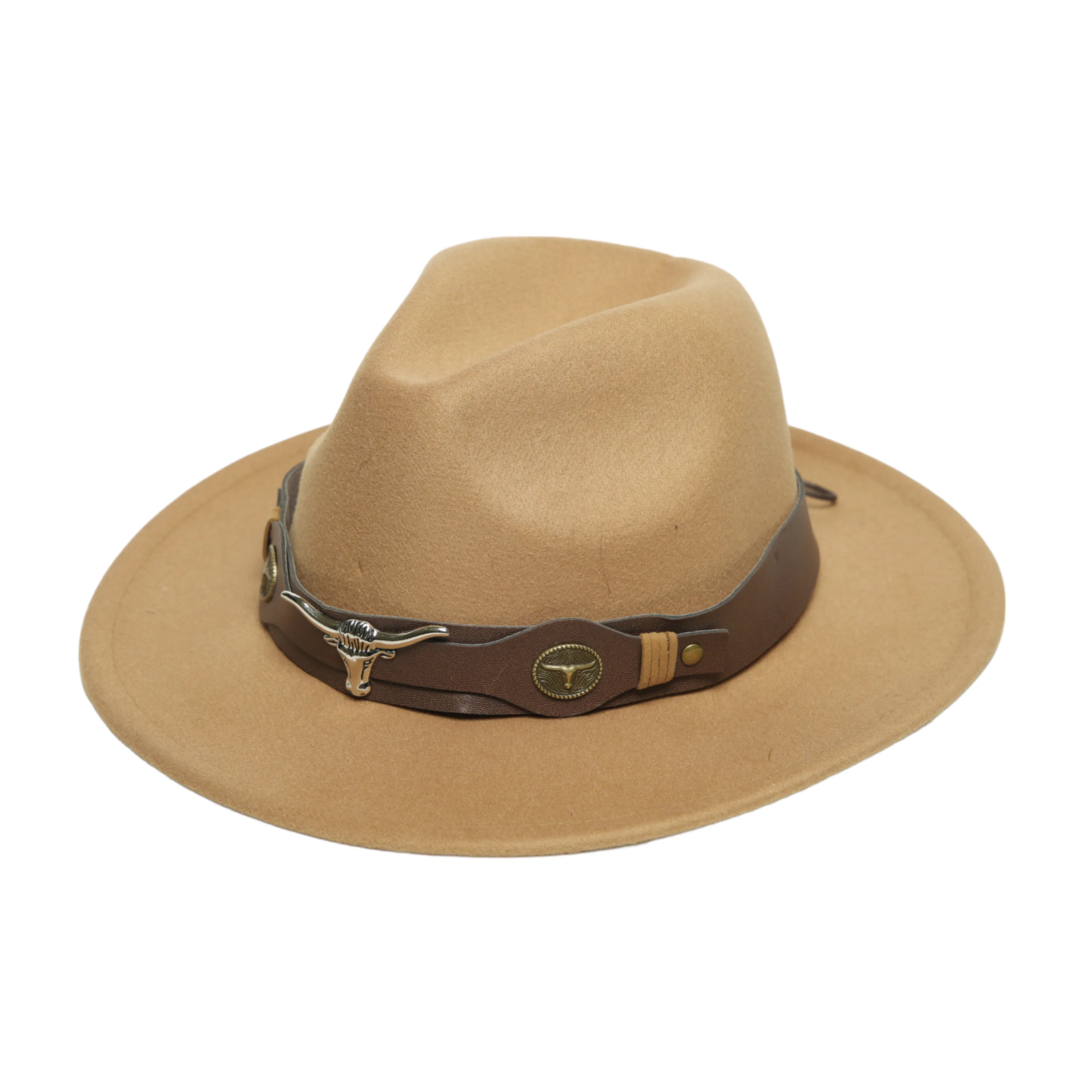 Chokore Fedora Hat with Ox head belt  (Light Brown)