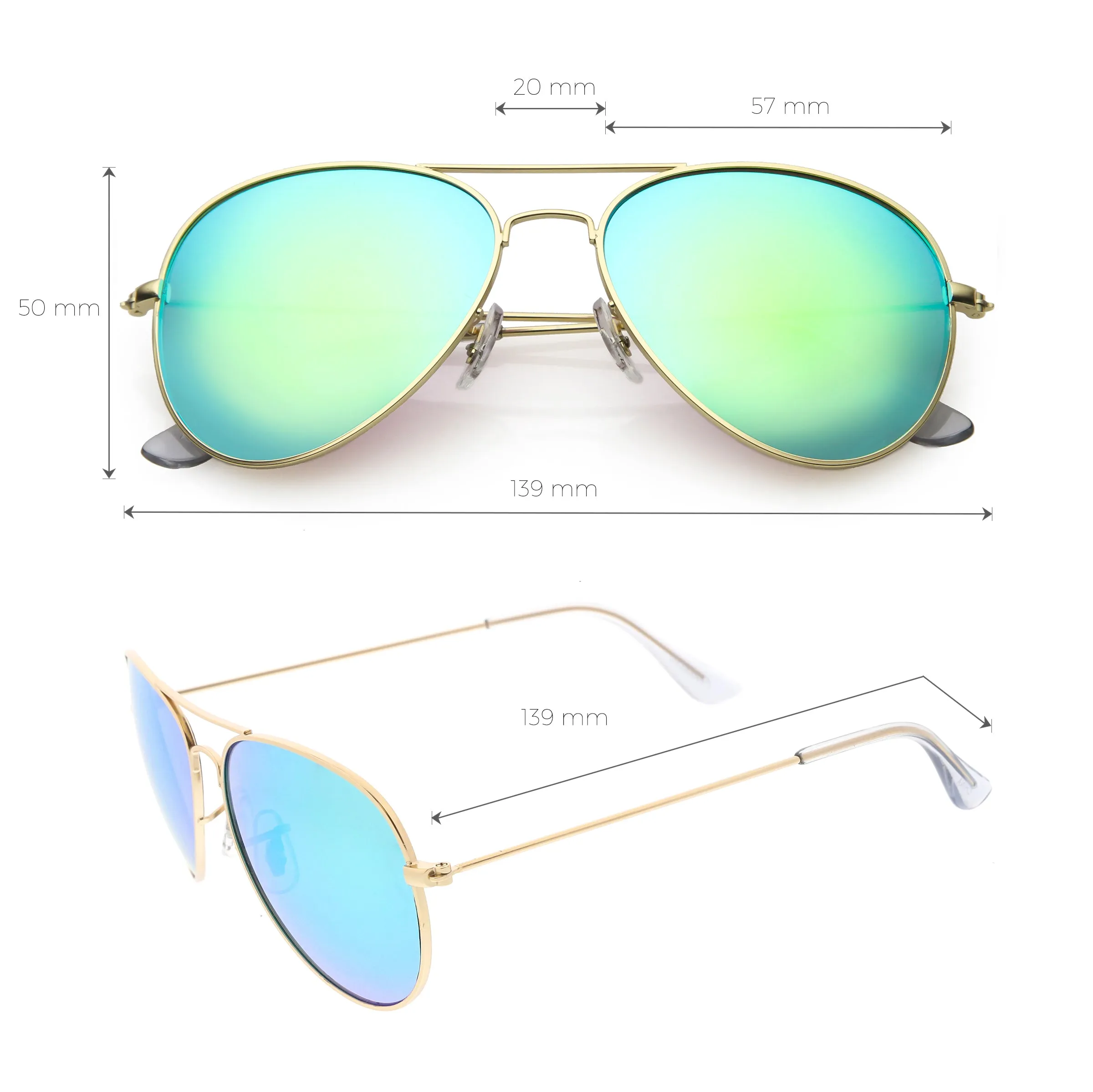 Classic Metal Colored Mirror Lens Aviator Sunglasses C775